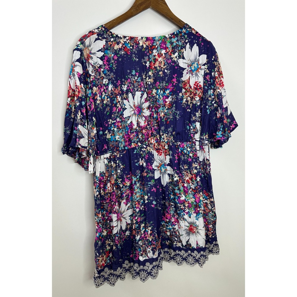 John Paul Richard 2 Pc Floral Lace Trim Tunic Top & Cami Mini Dress Purple Large - Picture 9 of 11